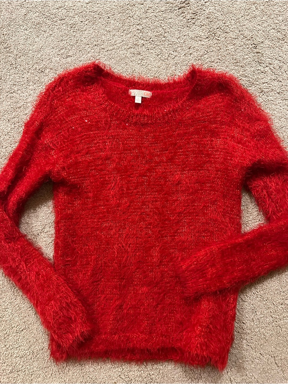Sz S Cozy Red Fuzzy Crewneck Sweater - Women's